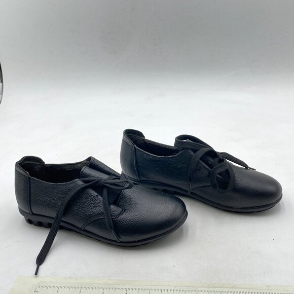 Black Women Ballet Round Toe Lace Up Comfort Loafer Slip On Formal Casual Shoes - Picture 3 of 7